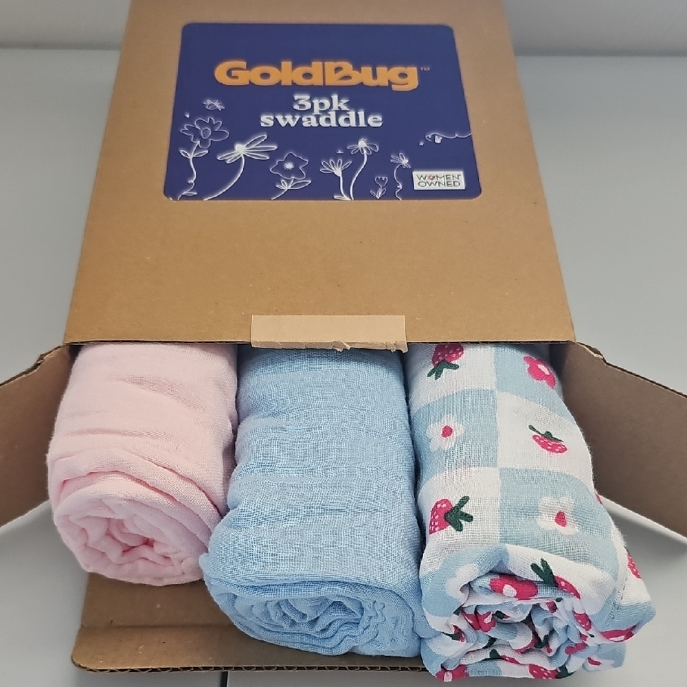 GoldBug Kids Swaddle Blanket Set - Pink, Blue, and White